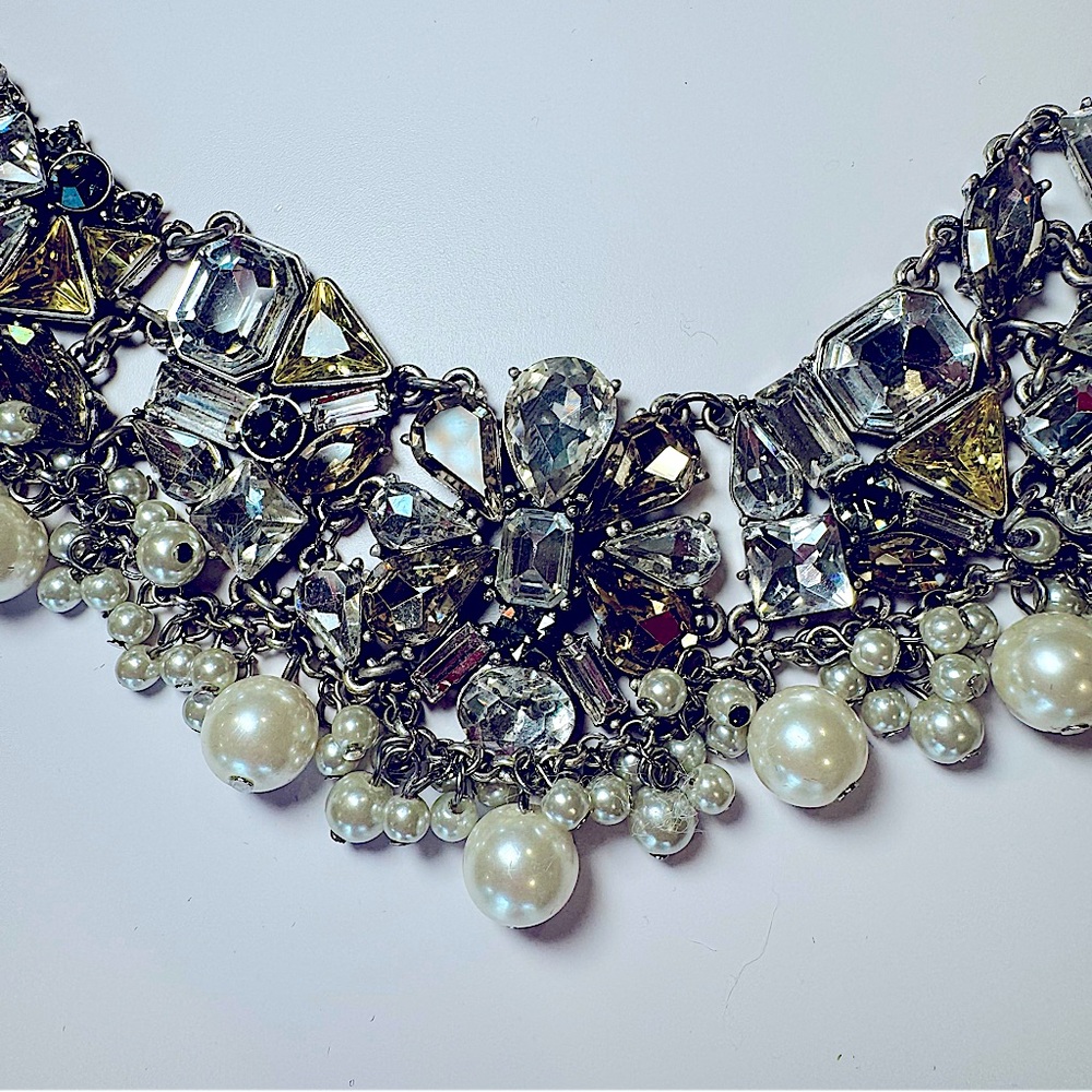 Lydell NYC Crystal Gem And Pearl Statement Necklace - Picture 2 of 12